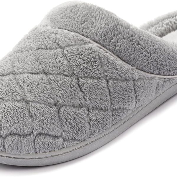 Women's Indoor Terry Clog Slipper with Memory Foam, Slip-On Ladies Comfy House Shoe with Non-Slip Rubber Sole
