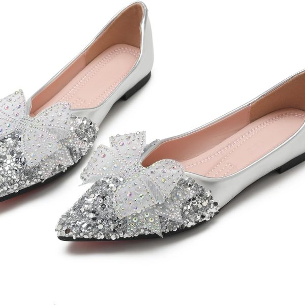 Flats Shoes Women Rhinestone Wedding Flats Comfort Pointed Toe Ballet Flat Shoe Low Heel Dress Shoes Sparkly Flats for Women