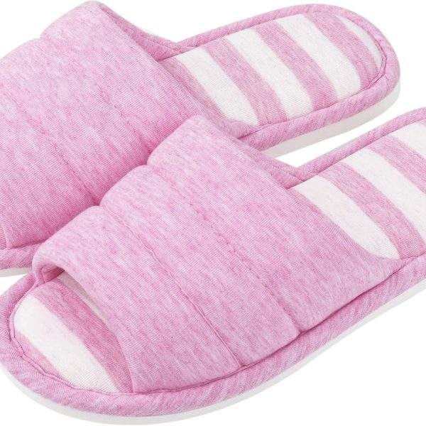 Open Toe House Slippers for Women Men Soft Cotton Indoor Shoes Memory Foam Slip On bedroom Slippers
