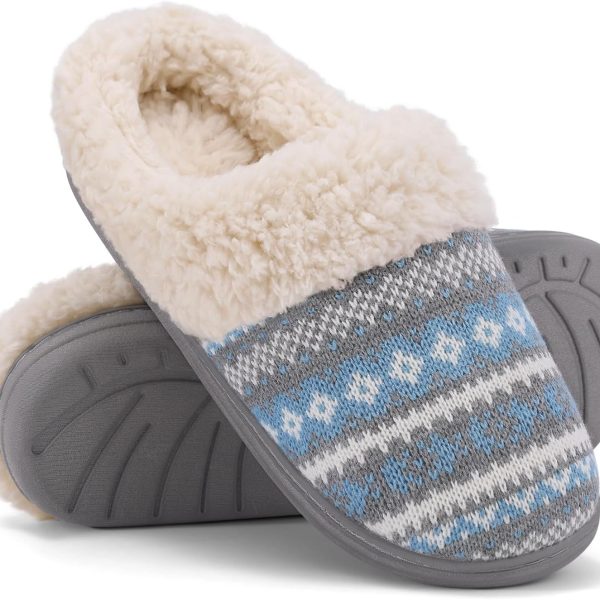 Warm Knit House Slippers for Women Comfy Fleece Lined Winter Slippers with Memory Foam and Indoor Outdoor Soles