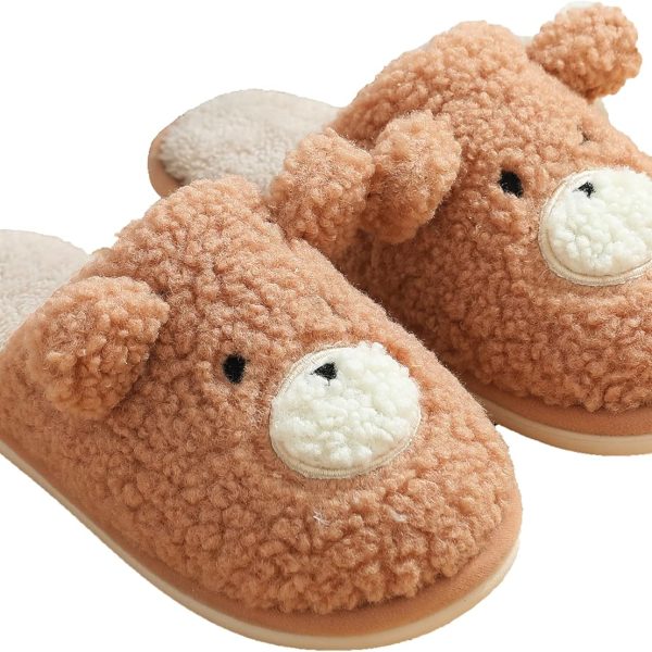 Bear Slippers for Women Cute Fluffy Slippers Memory Foam House Slippers Warm Plush Bedroom Anti-Slip Animal House Shoes Outdoor Indoor