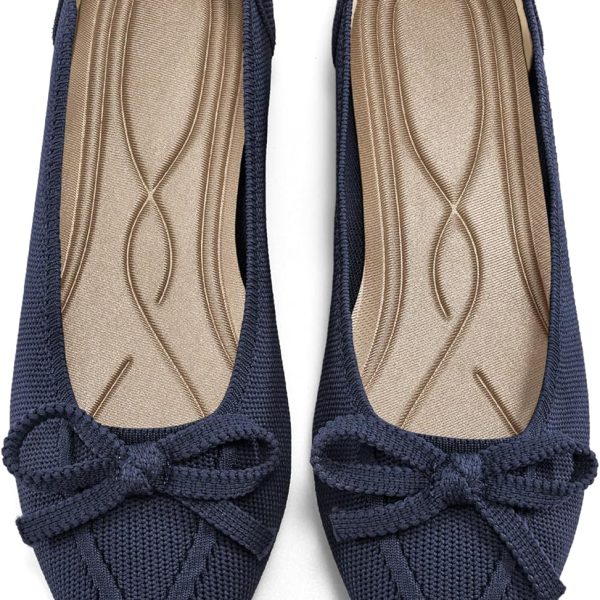 Ballet Flats Shoes for Women: Dressy Pointed Toe Bow Knit Flats Comfortable Slip On Work Business Shoes for Driving Dating Wedding